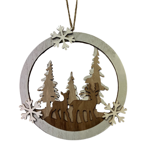 Wooden Reindeer Scene Christmas Decoration