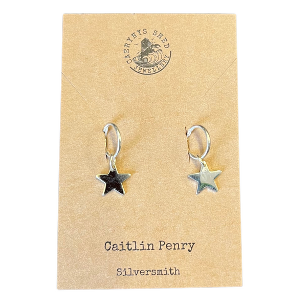 Star Creole Earrings - Sterling Silver, Handmade