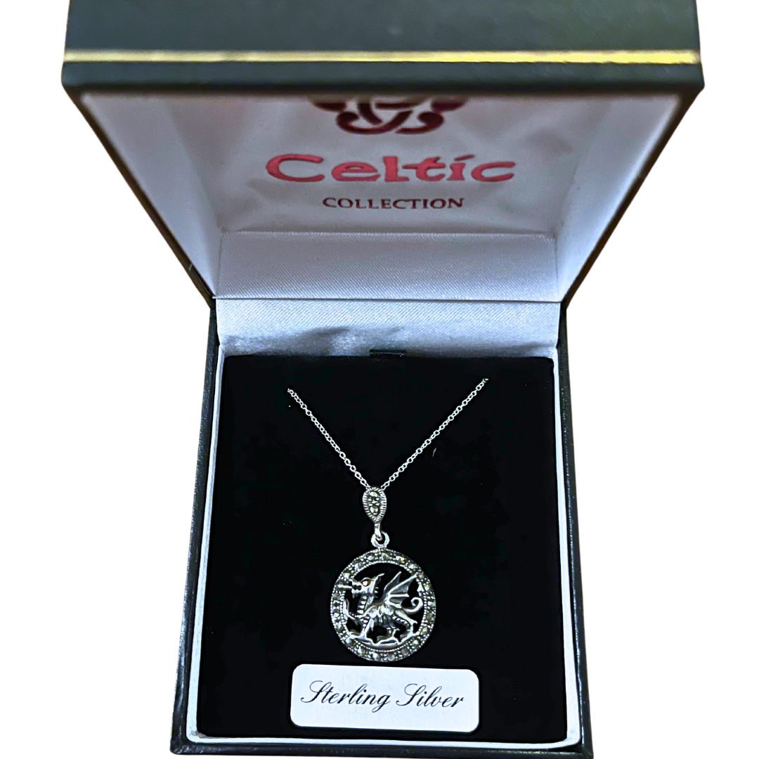 Marcasite Welsh Dragon Pendant Necklace - KP6516