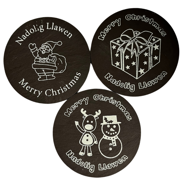 Welsh Slate Nadolig Llawen Christmas Coasters