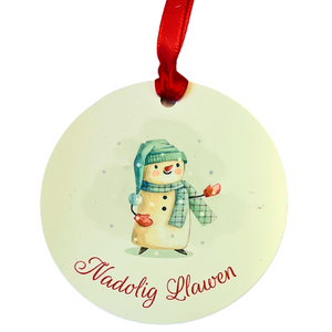 Metal 'Nadolig Llawen' Christmas Decoration - Snowman