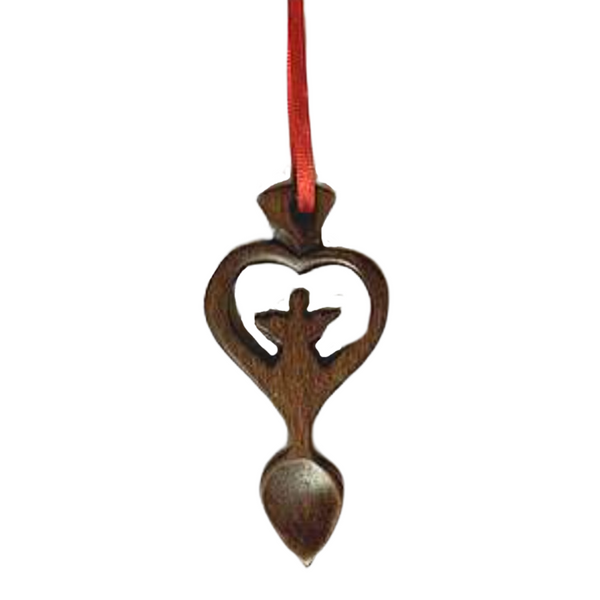 Dark Wood Mini Lovespoon Christmas Decoration with Angel