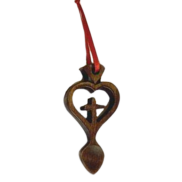 Dark Wood Mini Lovespoon Christmas Decoration with Cross