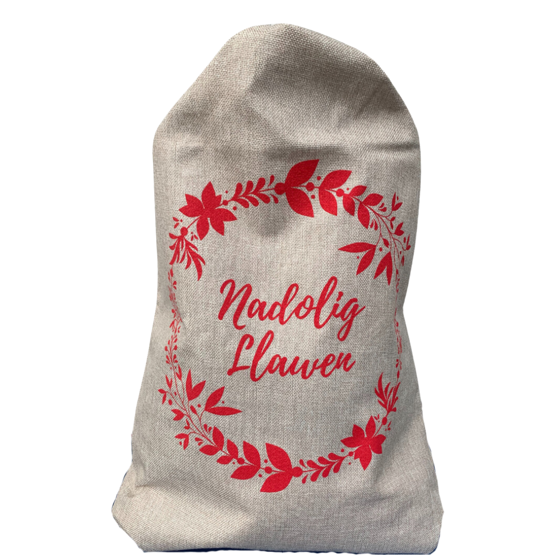 Hessian Christmas Sack with 'Nadolig Llawen'