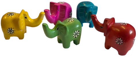 Set of 5 Colourful Soapstone Elephants