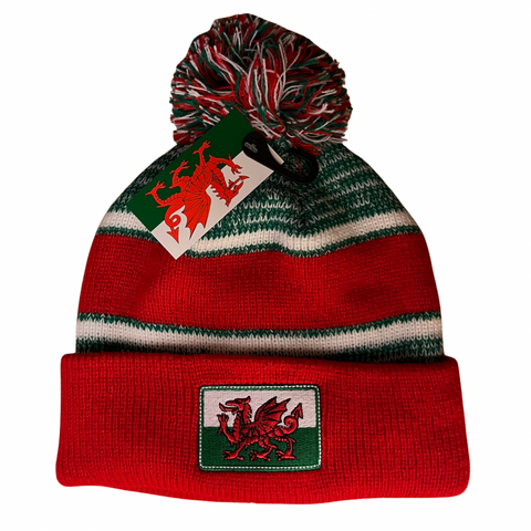 Red, White and Green Welsh Bobble Hat