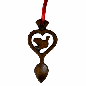 Dark Wood Mini Lovespoon Christmas Decoration with Dove