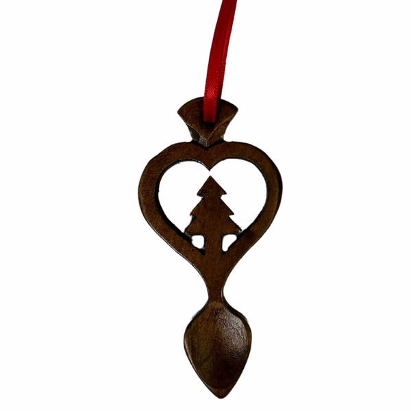 Dark Wood Mini Lovespoon Christmas Decoration with Tree