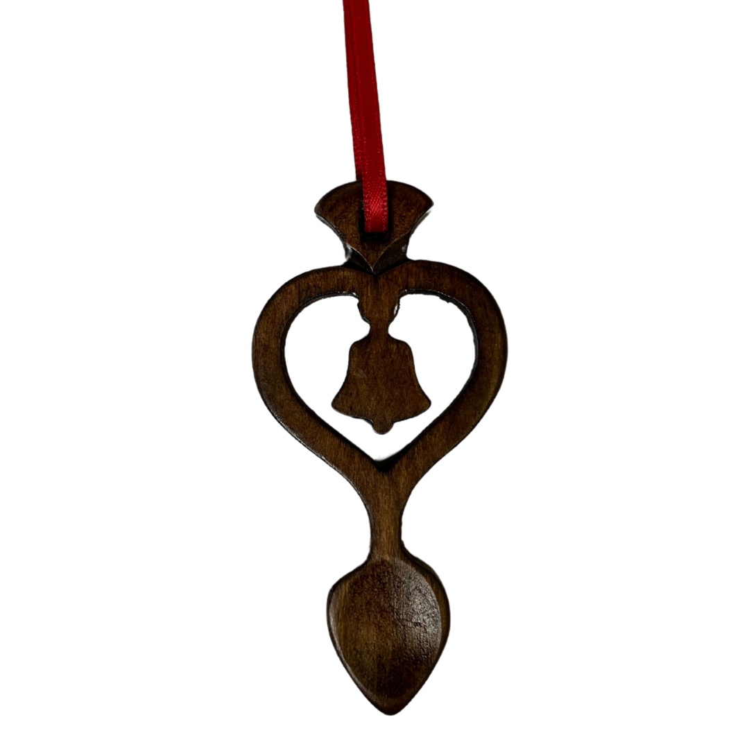 Dark Wood Mini Lovespoon Christmas Decoration with Bell