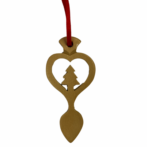 Light Wood Mini Lovespoon Christmas Decoration with Tree