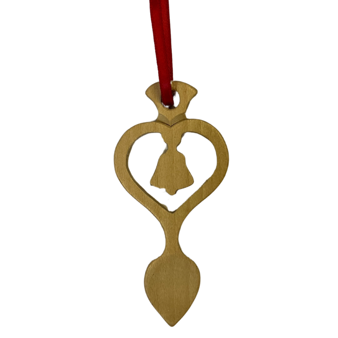 Light Wood Mini Lovespoon Christmas Decoration with Bell