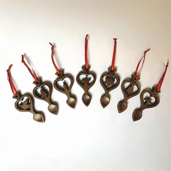 Dark Wood Mini Lovespoon Christmas Decoration with Bell