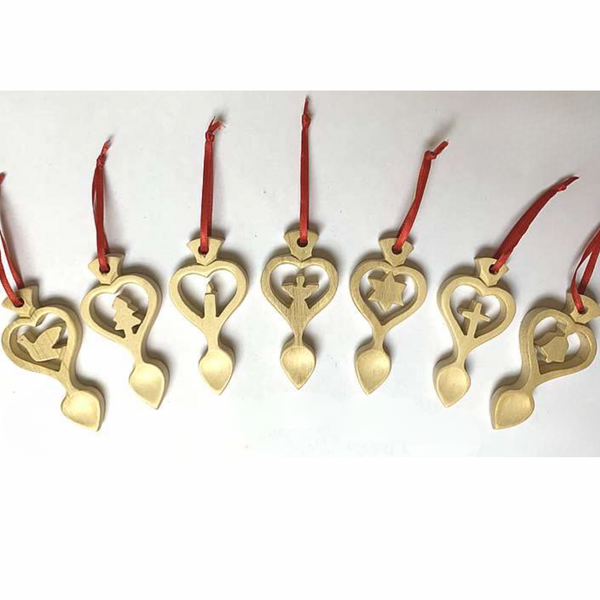 Light Wood Mini Lovespoon Christmas Decoration with Candle