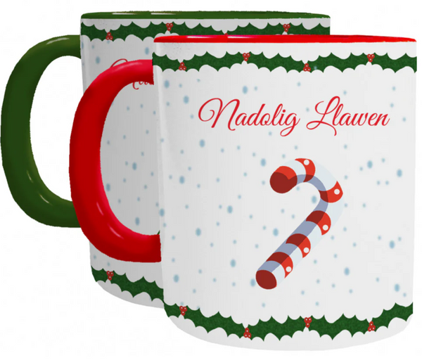 Christmas Candy Cane 'Nadolig Llawen' Mug - Mugby