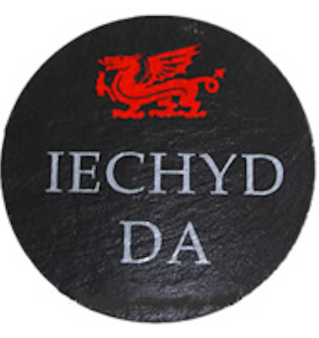 Slate Coasters with Messages - Iechyd Da (Cheers)