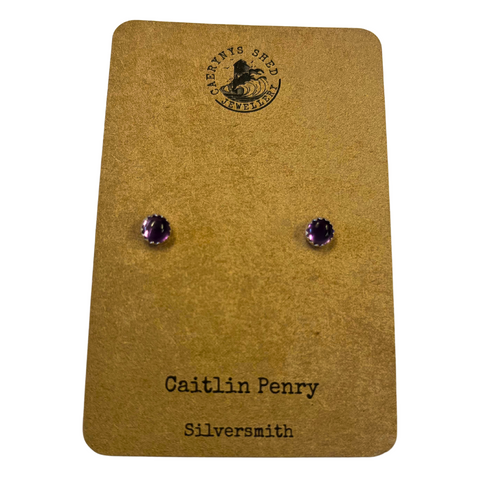 Clustdlysau Perl Amethyst- Arian Sterling