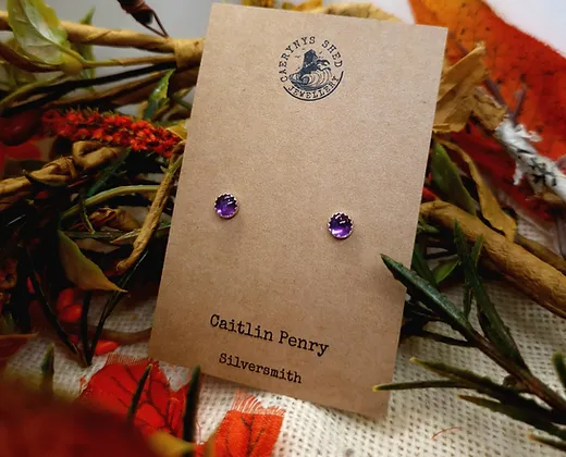 Amethyst Gemstone Stud Earrings - Sterling Silver, Handmade