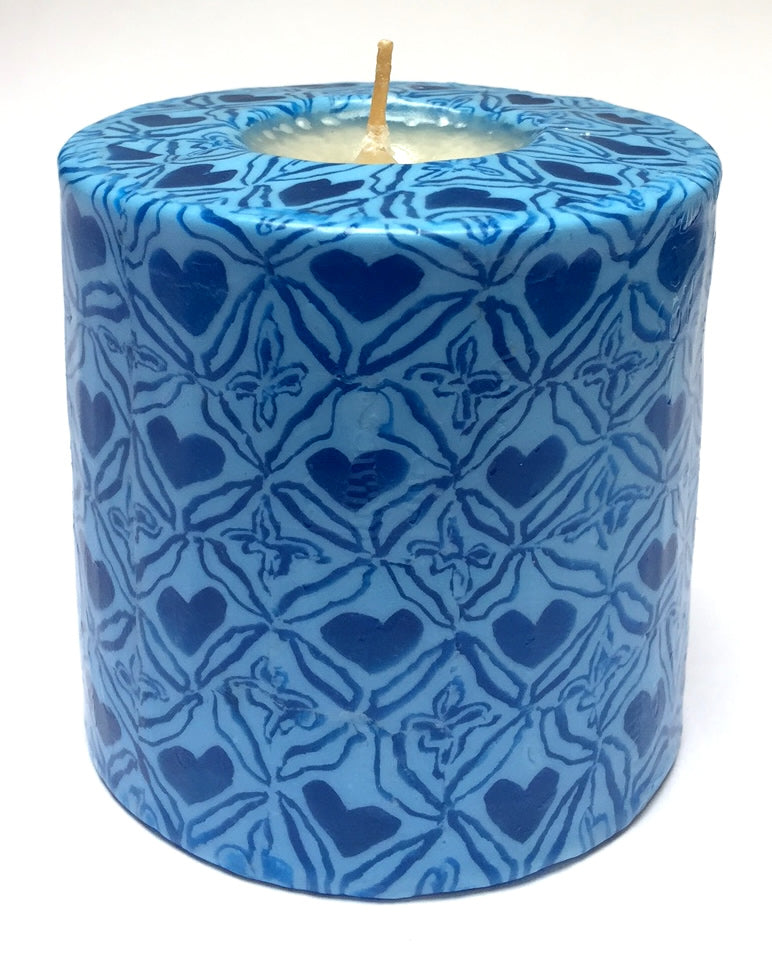 Blue Hearts Pillar Candle