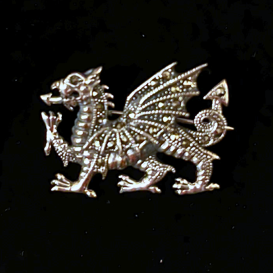 Marcasite Welsh Dragon Brooch - Sterling Silver