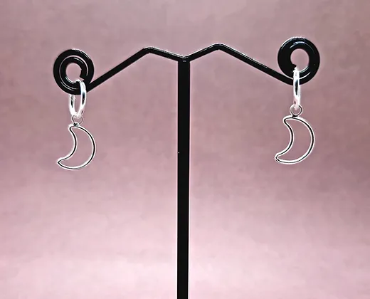 Moon Creole Earrings - Sterling Silver, Handmade