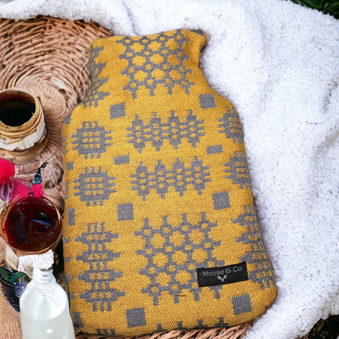 Welsh Tapestry Blanket Print 1 Litre Hot Water Bottle - Mustard Yellow